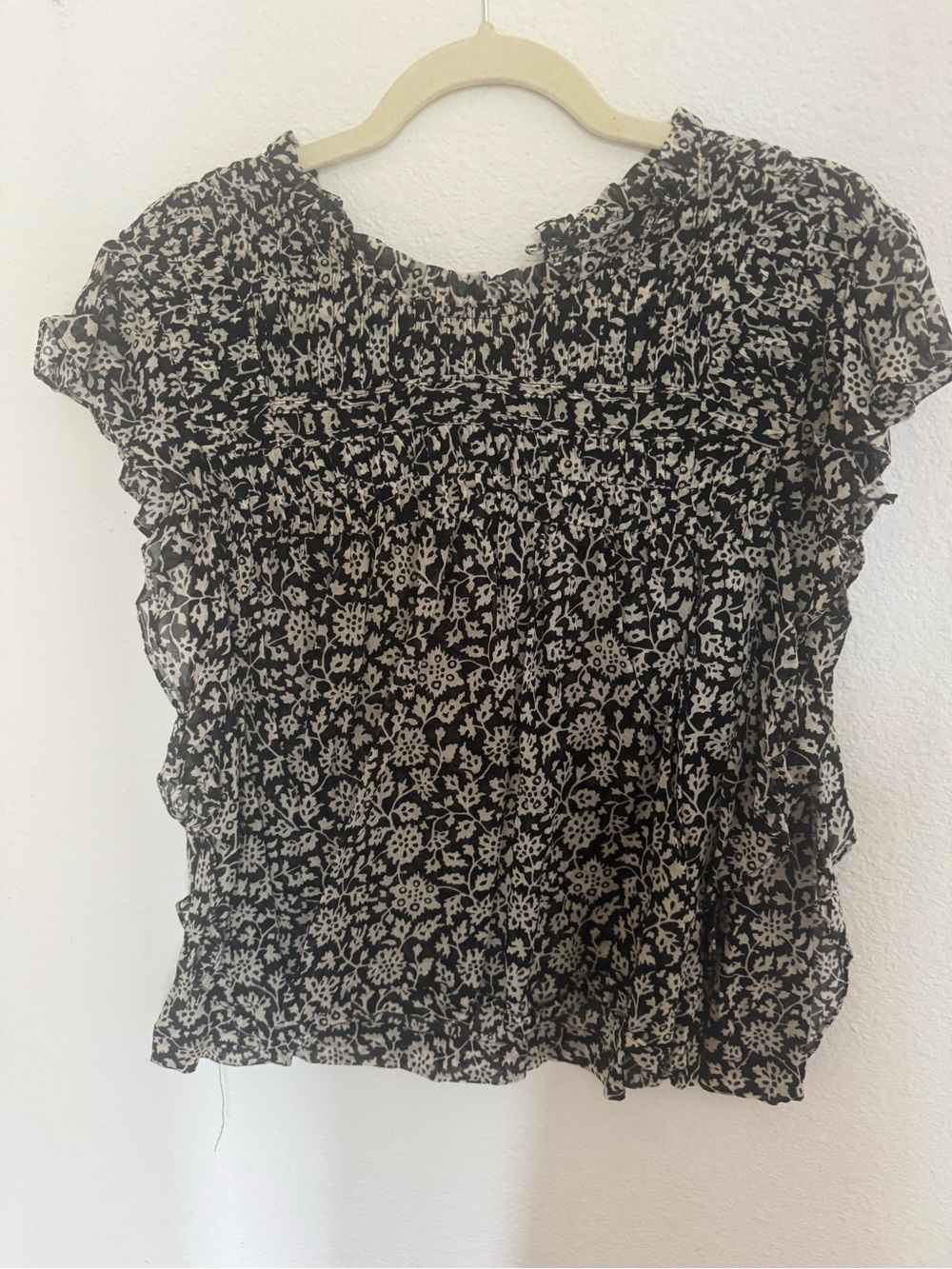 ISABEL MARANT ÉTOILÉ Layona top black and Cream Floral Ruffle Sleeve Blouse - Picture 3 of 6